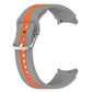 Two-tone striped silicone watch band in grey with orange stripe and multiple adjustment holes.