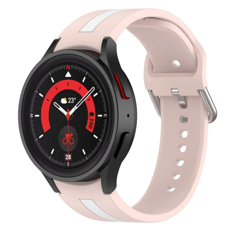 Two-tone striped silicone watch band in light pink with white stripe and perforated holes.