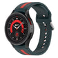 Two-tone striped silicone watch band in dark teal/green with red stripe accents and holes.