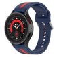 Navy blue silicone watch band with red stripe, perforated holes and metal pin clasp