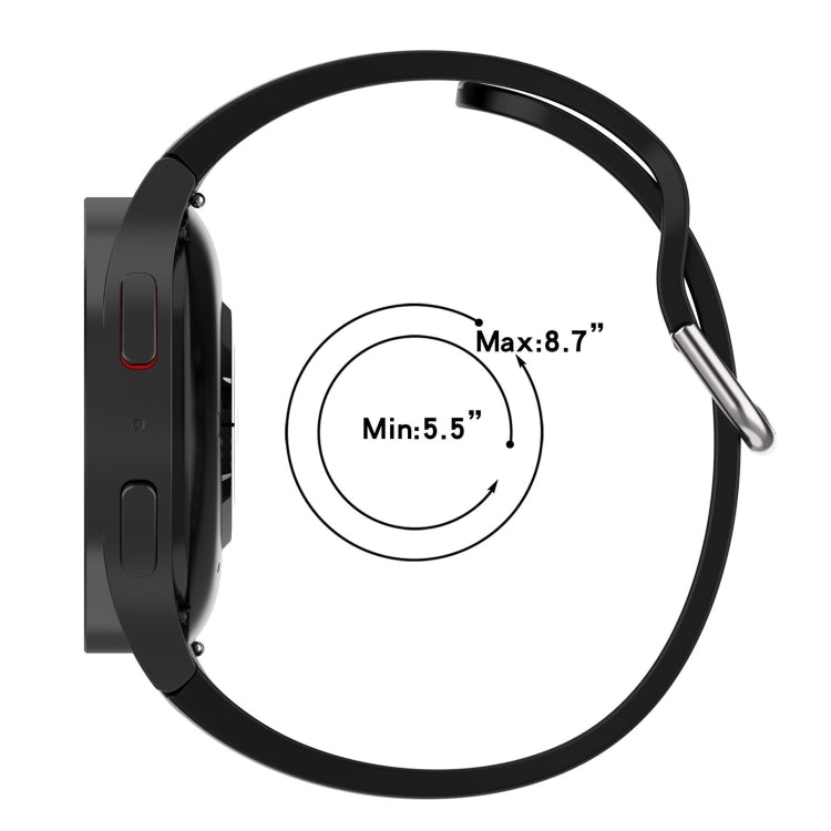 Black silicone watch band with metal clasp; fits 5.5–8.7 in