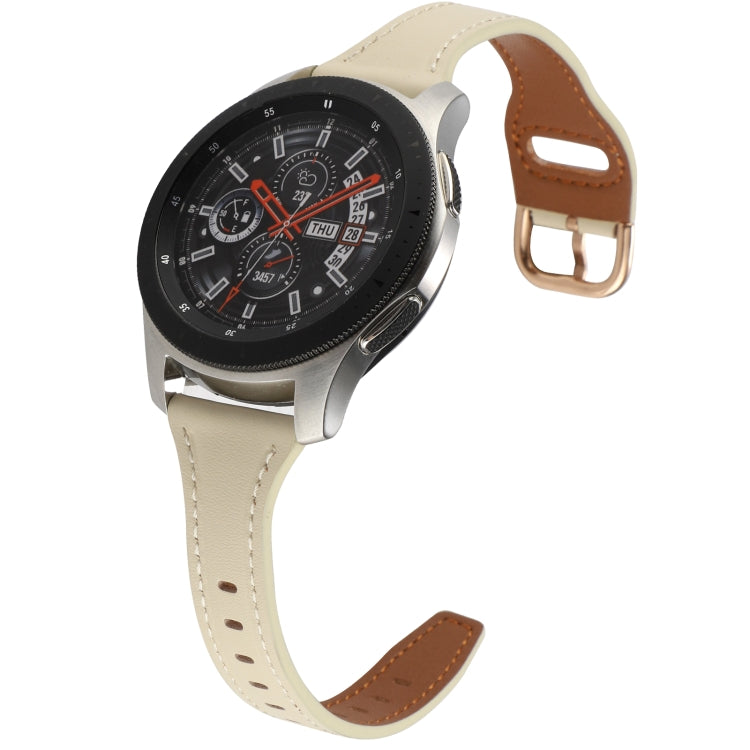 22mm genuine leather watch band in beige with brown reverse buckle and stitched strap holes