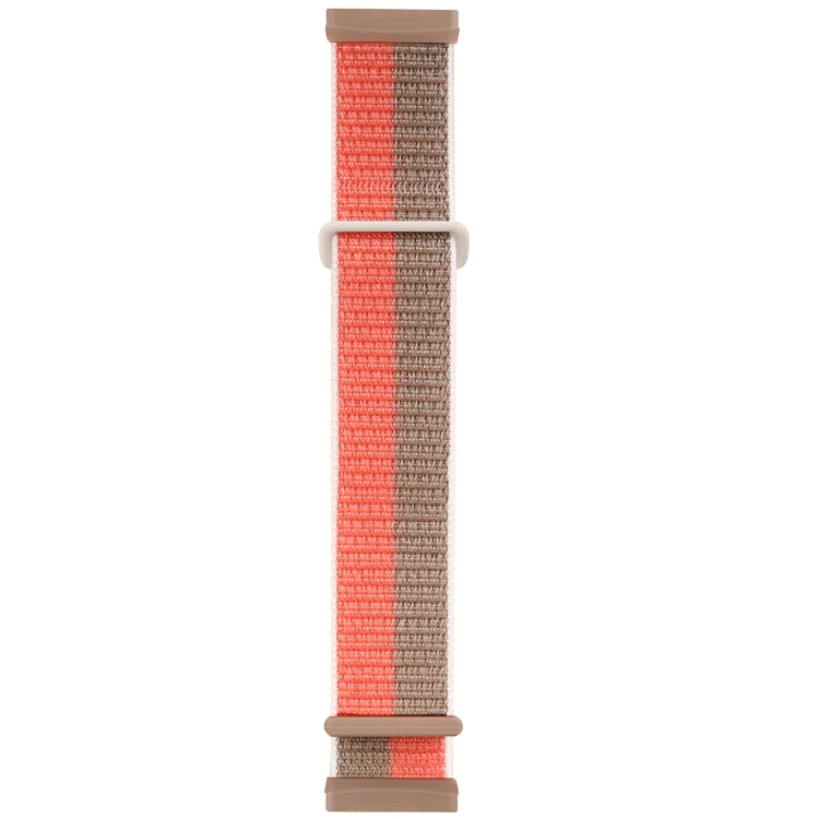 Two-tone orange and brown woven nylon watch band with buckle tabs