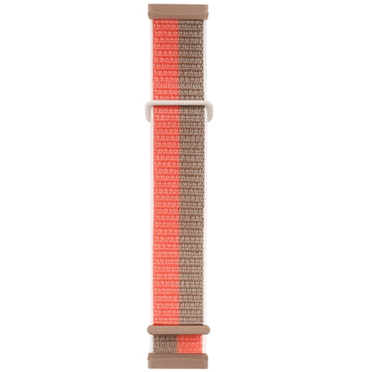Two-tone orange and brown woven nylon watch band with buckle tabs
