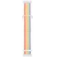Rainbow striped woven nylon watch band with white buckle tabs