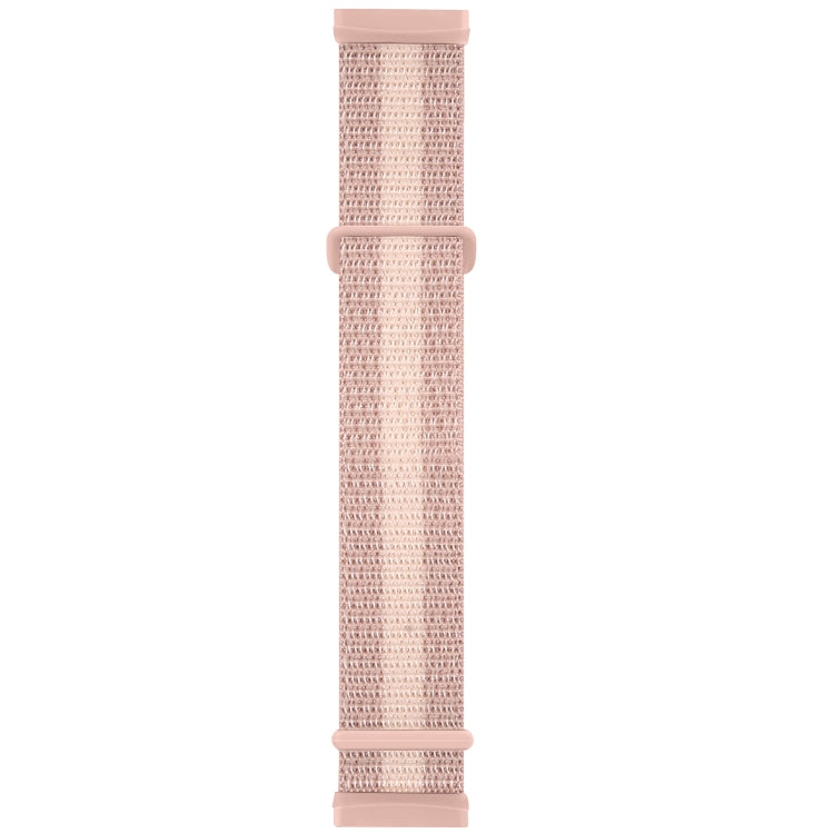 Light pink woven nylon watch band with matching buckle tabs