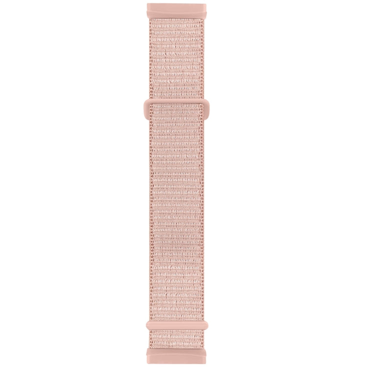 Rose pink woven nylon watch band with matching buckle tabs