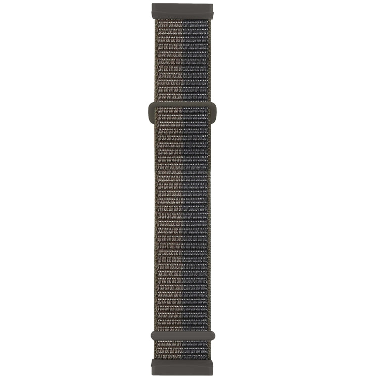 Nylon buckle watch band with dark brown woven texture and black rubber ends