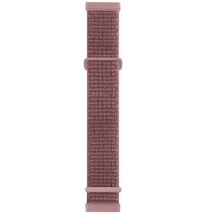 Nylon buckle watch band with dusty rose pink woven texture and light pink rubber ends