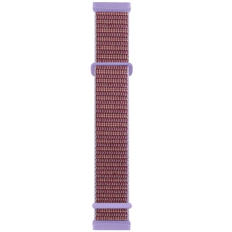 Nylon buckle watch band with lavender pink woven texture and light purple rubber ends