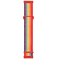 Nylon buckle watch band with rainbow woven stripe and red rubber ends
