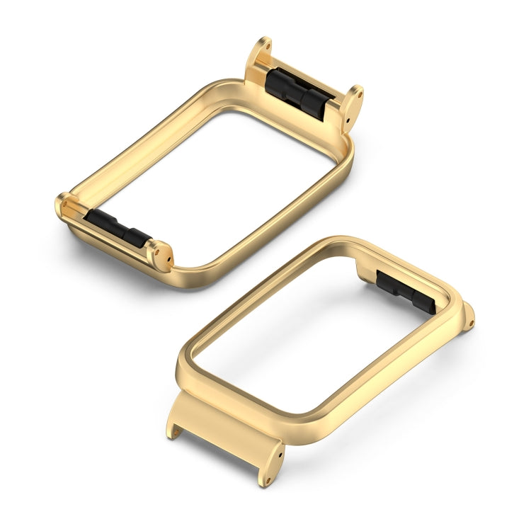 Metal watch protective case, gold-tone frame with clear window and black insert