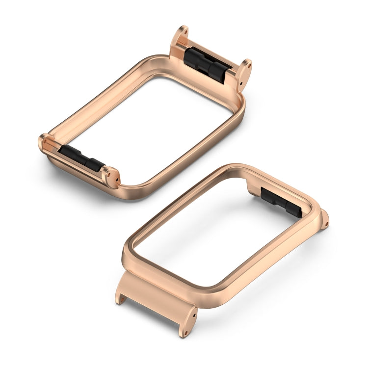 Metal watch protective case, rose-gold frame with clear window and black insert