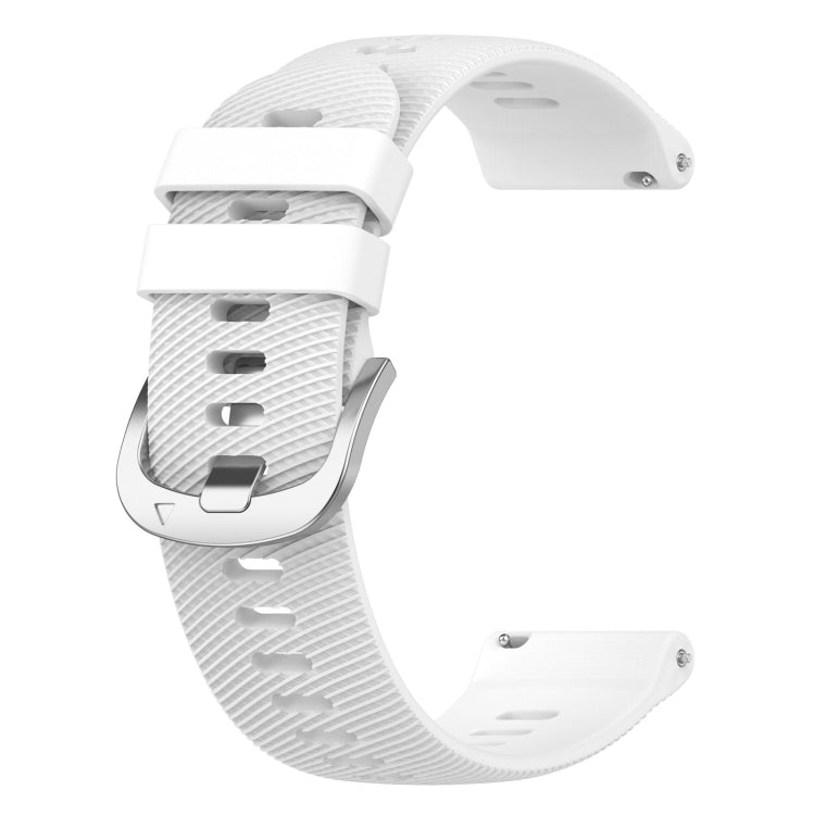 White cross-textured silicone watch band with adjustable clasp, 18mm width.