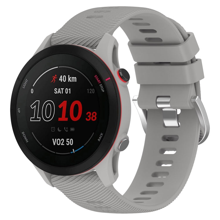 Light grey cross-textured silicone watch band with secure clasp, 18mm width.