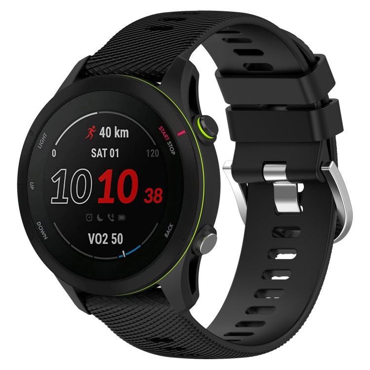 Black cross-textured silicone watch band with secure clasp, 18mm width.