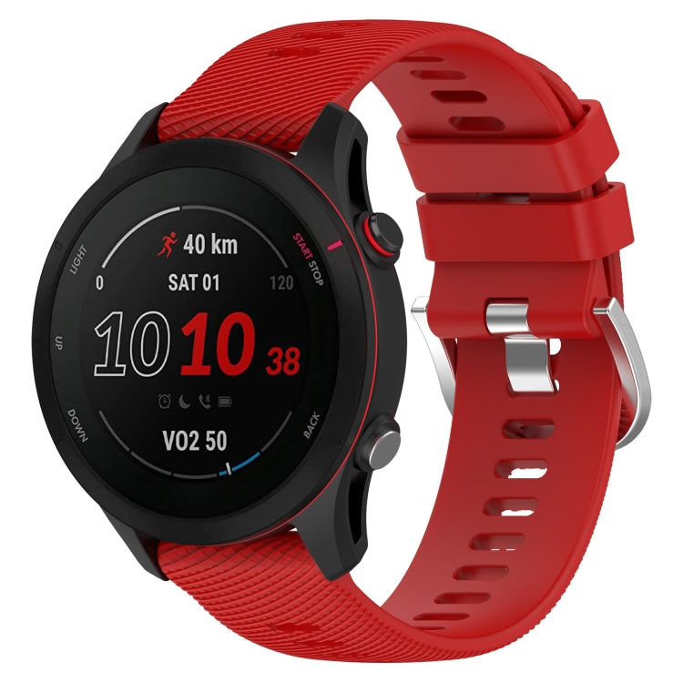 Red cross-textured silicone watch band with secure clasp, 18mm width.
