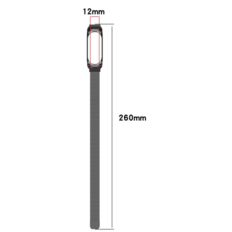 Milan metal watch band dimensions: 12mm width, 260mm length