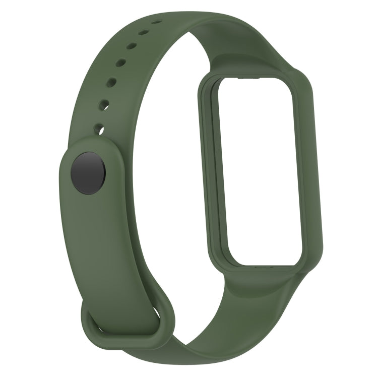 Silicone watch band for Amazfit Band 7, dark green strap with pin holes and loop