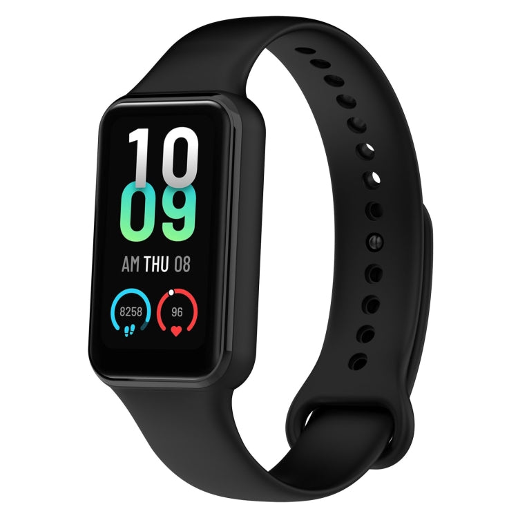Silicone watch band for Amazfit Band 7, black strap with perforated holes and buckle