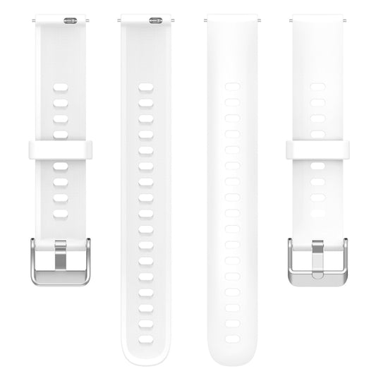White silicone watch straps with metal buckles, shown from multiple angles