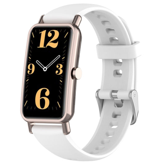White silicone smartwatch strap with perforated holes and metal clasp
