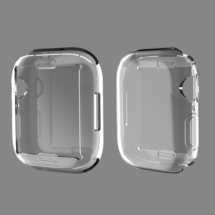 Clear TPU case for Apple Watch, two views showing side openings and corner grips