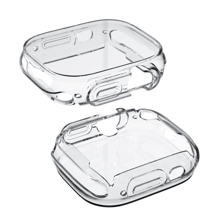 Transparent TPU protective case for Apple Watch 49mm, front and back shells shown