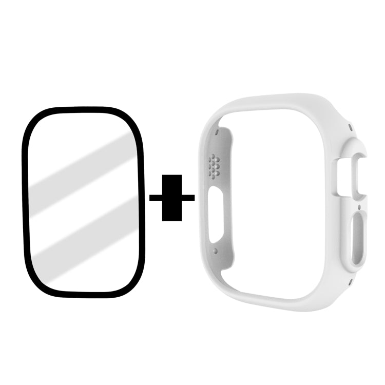 Frosted tempered glass PC watch case for 49mm Apple Watch, white case with clear shield