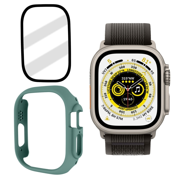 Frosted tempered glass PC watch case for 49mm Apple Watch, teal case with gray band