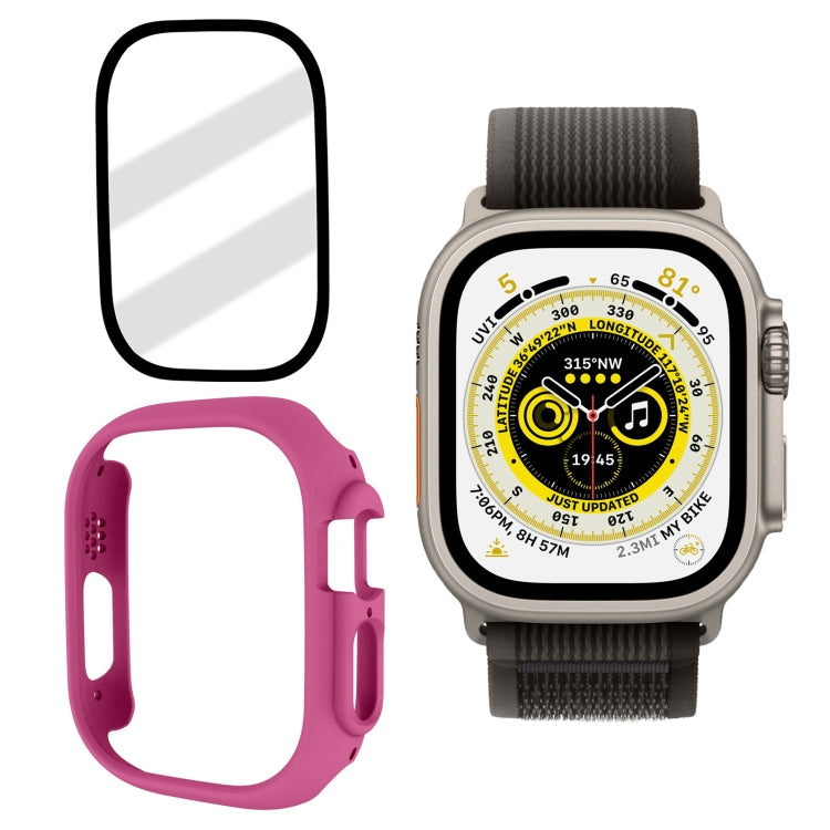 Frosted tempered glass watch case with pink frame and black screen film