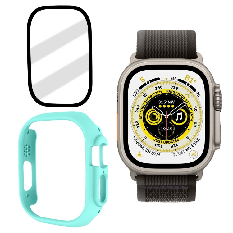 Frosted tempered glass watch case with light blue frame and black screen film