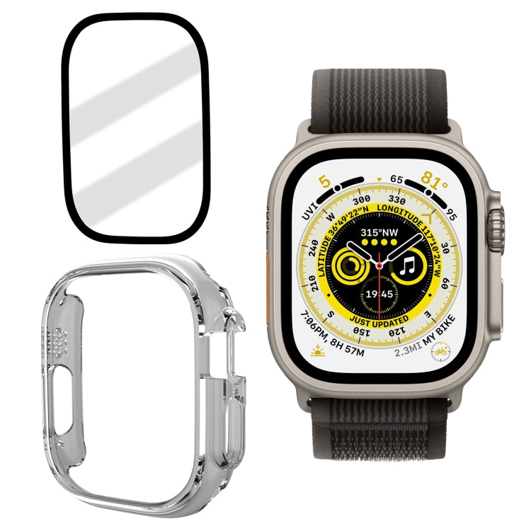 Frosted tempered glass watch case with clear transparent frame and black screen film