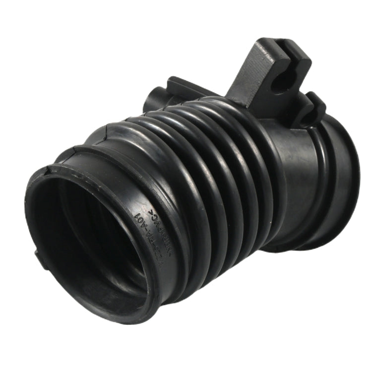 Car air intake hose, black ribbed rubber with angled outlet and mounting tab