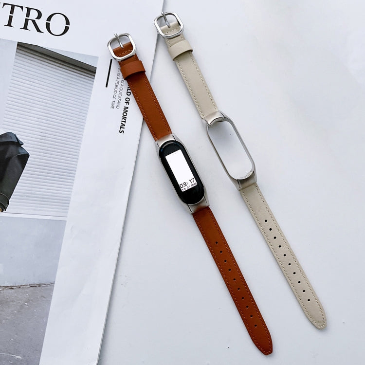 Genuine leather watch band, brown and light beige with metal clasp and pin holes