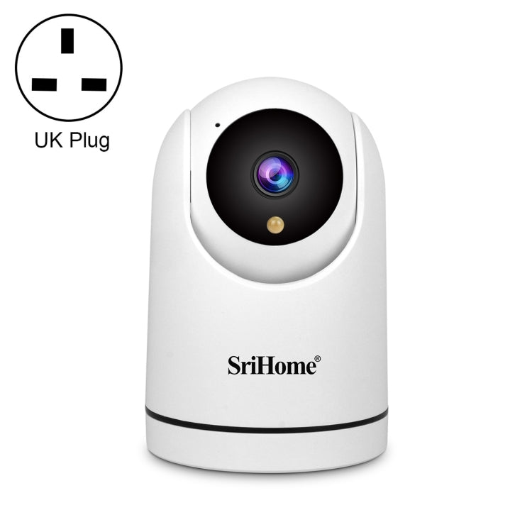 White SriHome indoor pan-tilt WiFi surveillance camera with UK plug