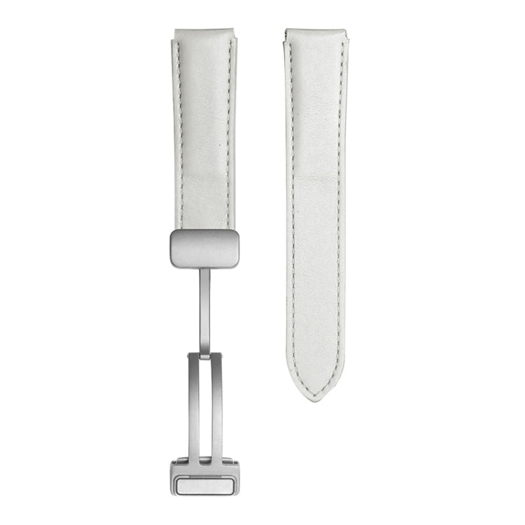 Genuine leather watch band in white with silver buckle and stitched edges for Samsung Watch