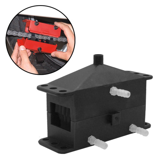 Black motorcycle chain cleaning tool base with three white cleaning nozzles