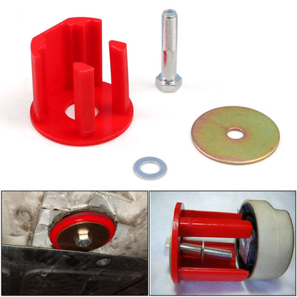Red torque arm bushing insert with bolt and washers, plus round steel plate