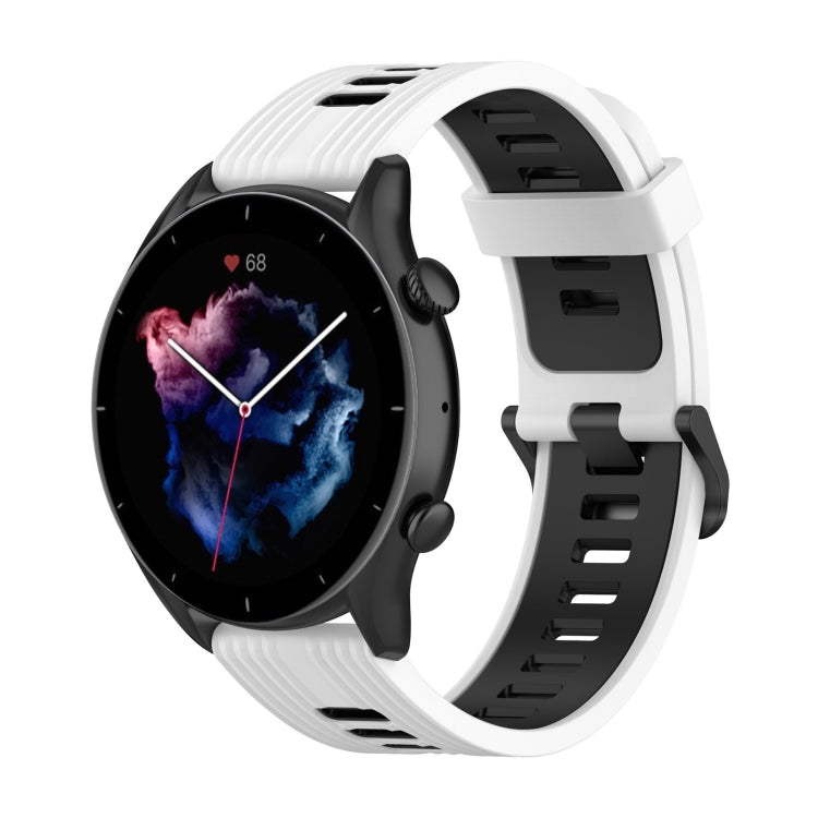 Two-color silicone watch band with white strap and black buckle accents for Amazfit GTR 4