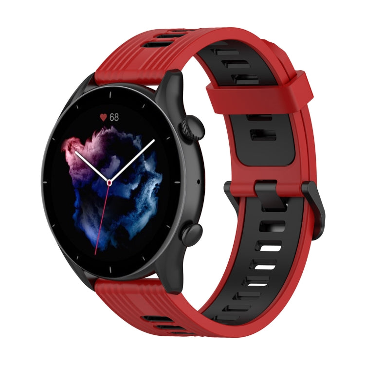 Two-color silicone watch band with red strap and black buckle accents for Amazfit GTR 4