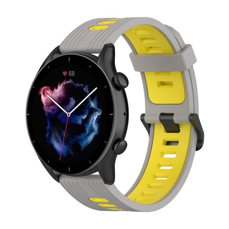 Two-color silicone watch band with white strap and yellow accents plus black clasp for Amazfit GTR 4