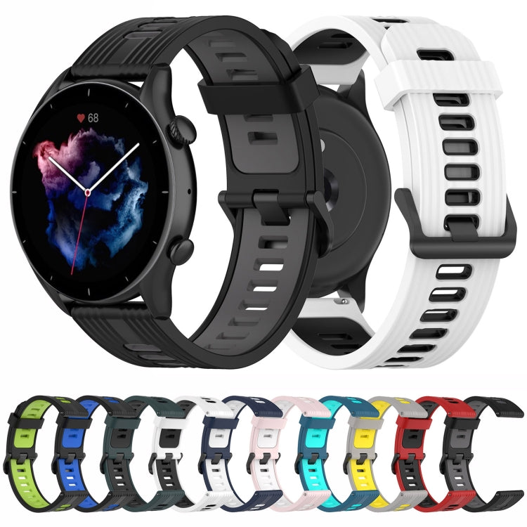 Set of two-color silicone watch bands in multiple colors, shown with matching straps.