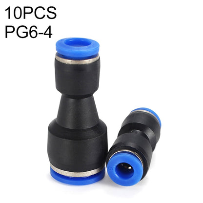 Straight pneumatic reducing quick fitting connector, black with blue end rings (10-pack)