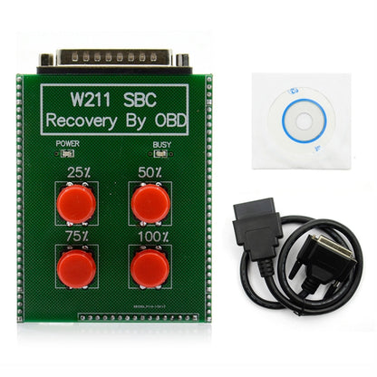 ABS SBC repair tool board with red buttons and OBD-style edge connector