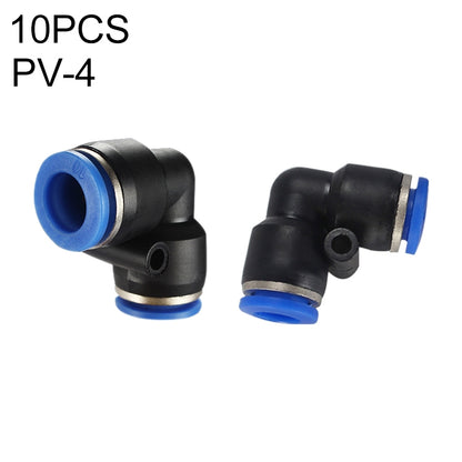 Elbow pneumatic quick-connect fitting, black plastic with blue tube ports (10-pack)