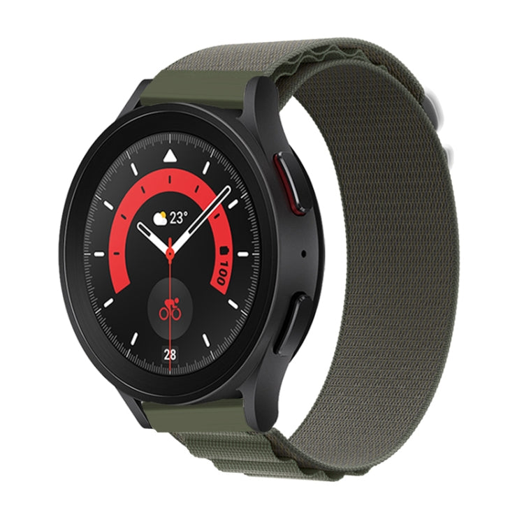 Green nylon loop watch band with textured fabric strap and adjustable clasp