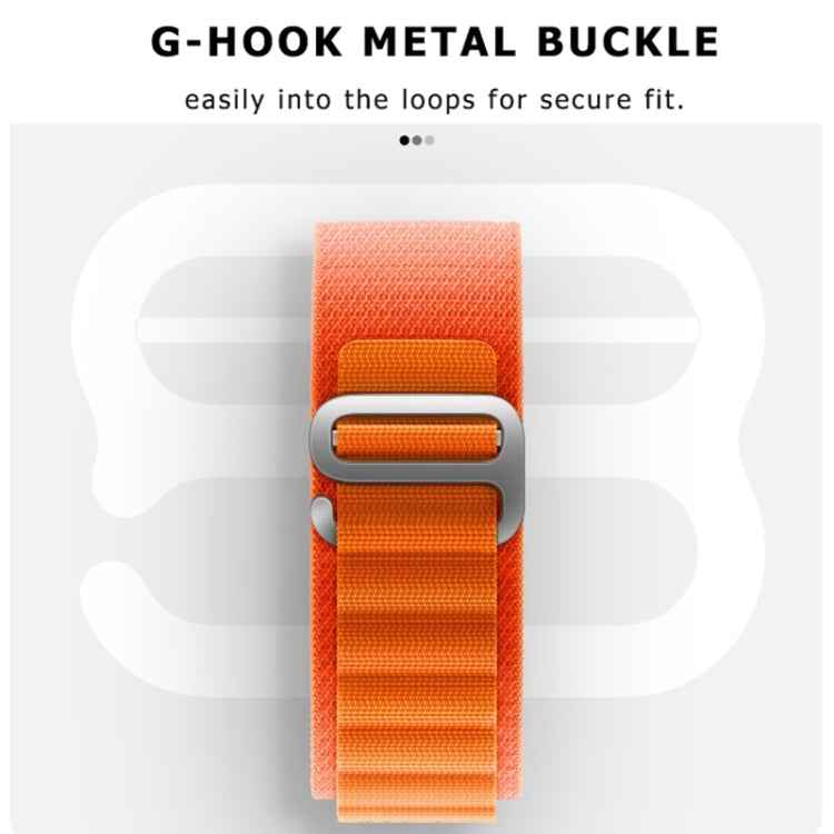 Orange nylon loop watch band buckle with metal keeper for secure fit