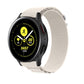 White nylon loop watch band with textured woven strap and adjustable clasp