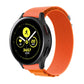 Orange nylon loop watch band with textured fabric strap and adjustable clasp
